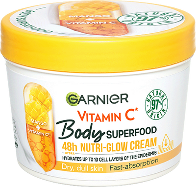 Garnier Superfood Vitamin C Mango Body Cream.
