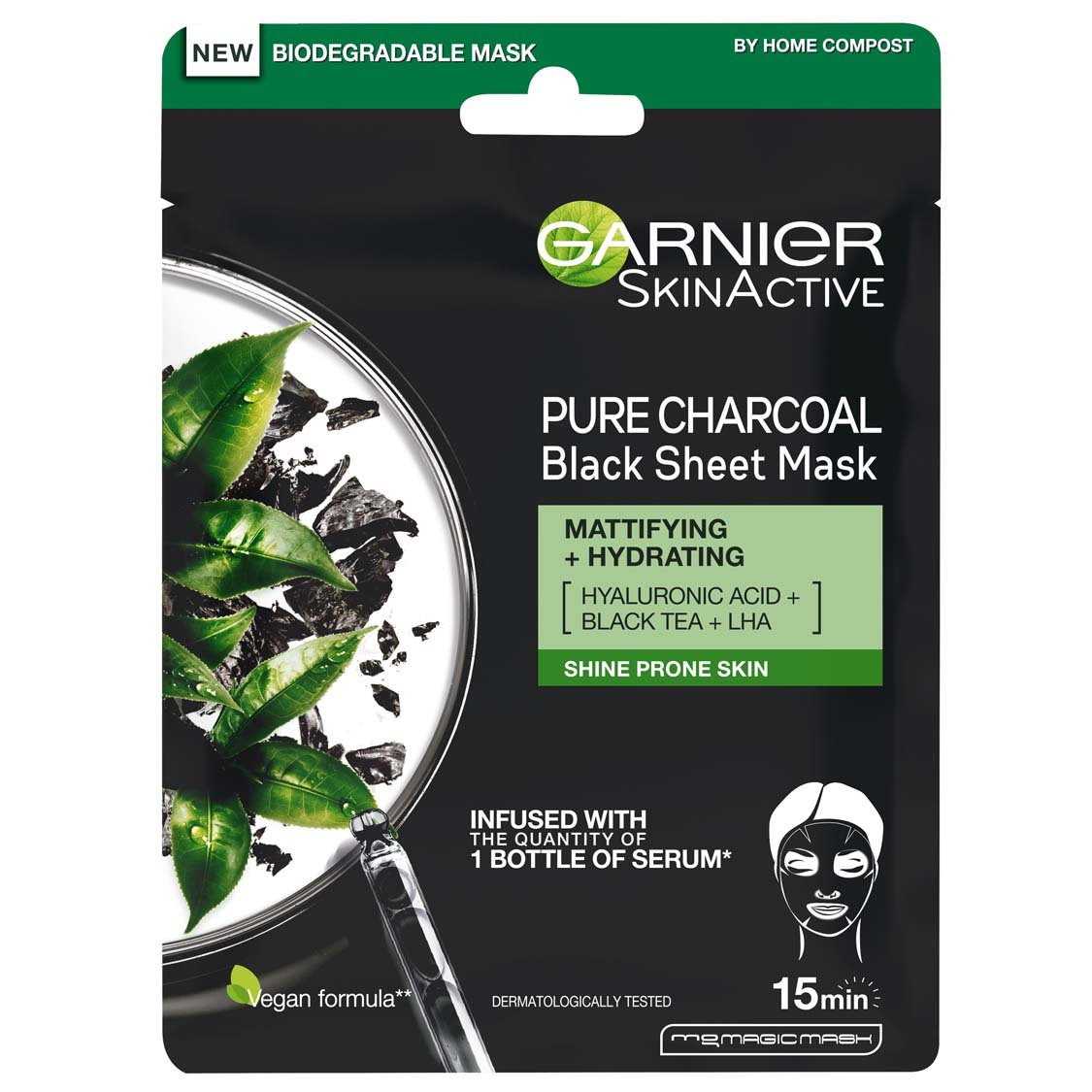 3600542097154GarnierPure ActiveBlackTeaMattifyingHydratingTissueMaskfront